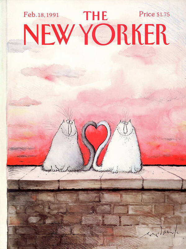 Cat Art Print featuring the painting New Yorker February 18th, 1991 by Ronald Searle