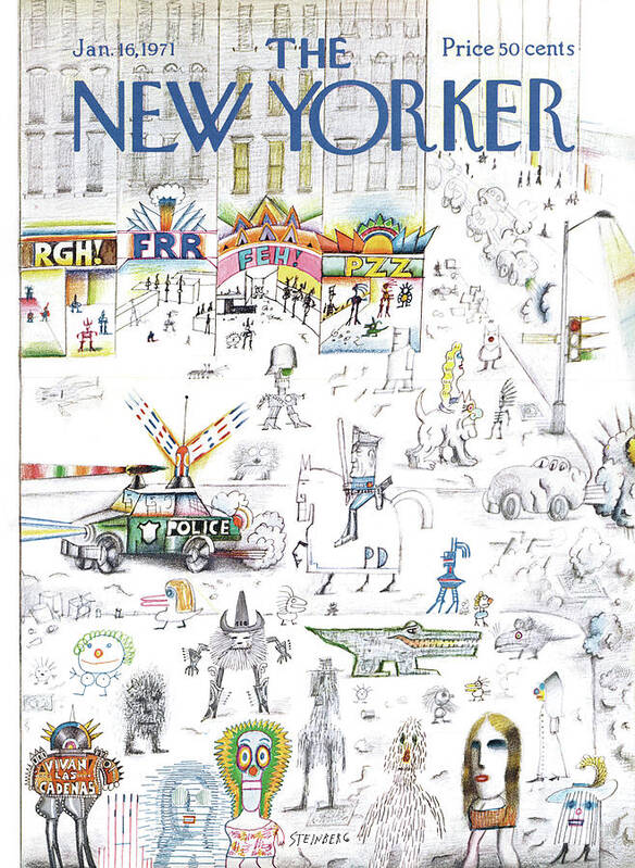 Saul Steinberg 50095 Steinbergattny Art Print featuring the painting New Yorker January 16th, 1971 by Saul Steinberg