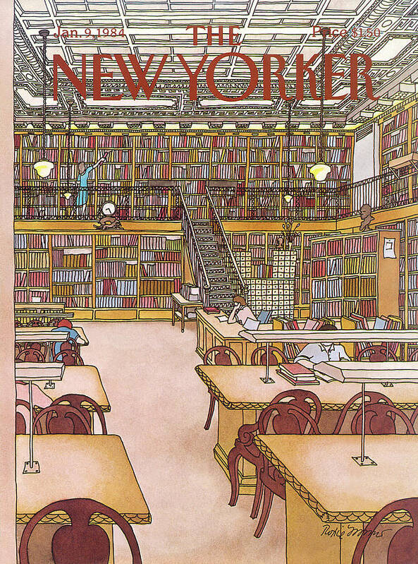 Library Art Print featuring the painting New Yorker January 9th, 1984 by Roxie Munro