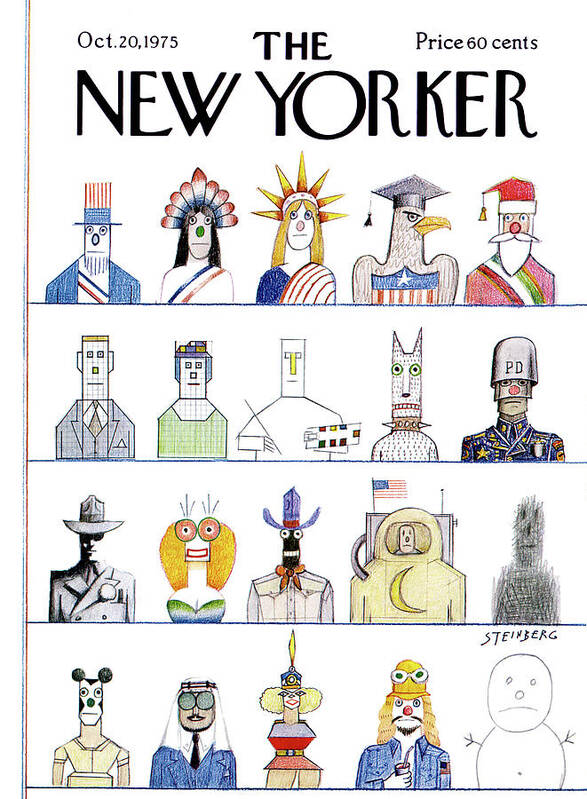 Saul Steinberg 50305 Steinbergattny Art Print featuring the painting New Yorker October 20th, 1975 by Saul Steinberg