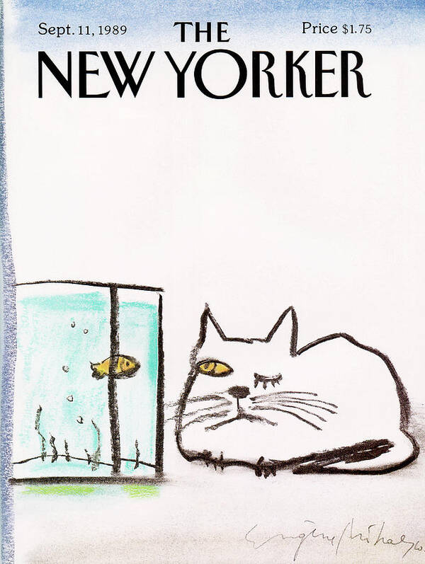 Cat Art Print featuring the painting New Yorker September 11th, 1989 by Eugene Mihaesco