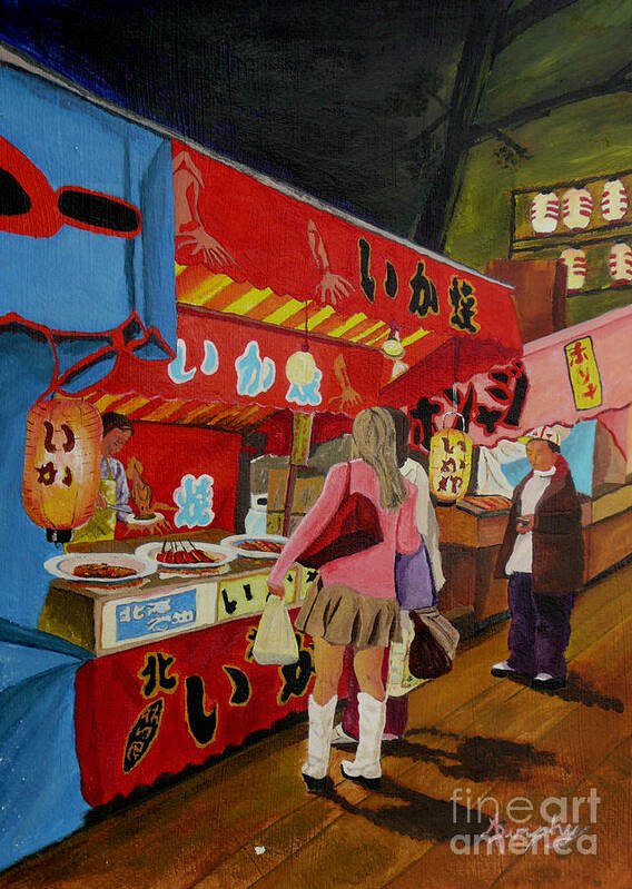 Japan Art Print featuring the painting Night Festival by Anthony Dunphy