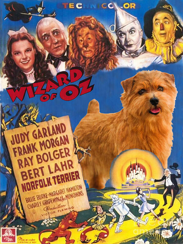 Norwich Terrier Art Print featuring the painting Norfolk Terrier Art Canvas Print - The Wizard of Oz Movie Poster by Sandra Sij