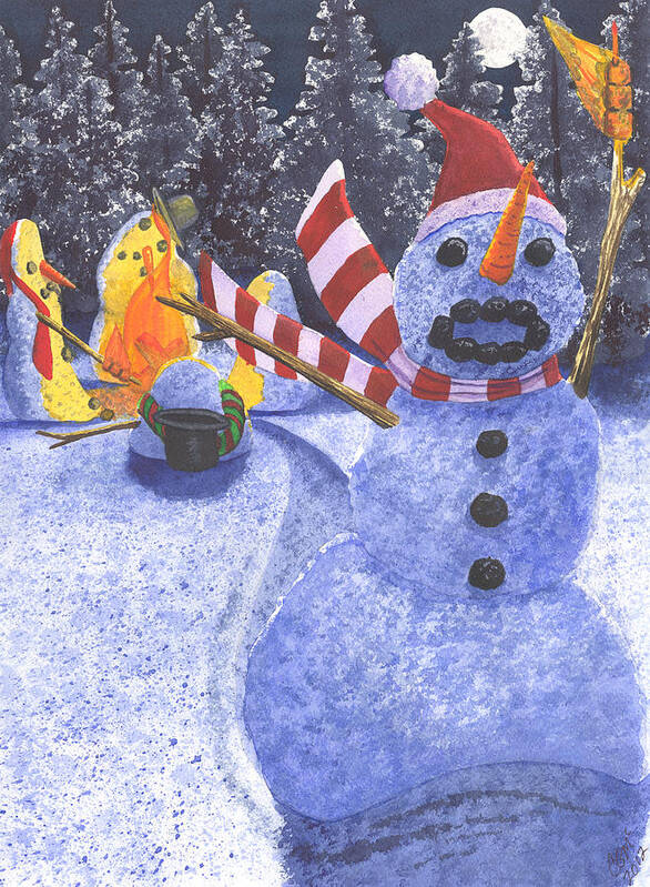 Snowman Art Print featuring the painting Not The Best Idea by Catherine G McElroy