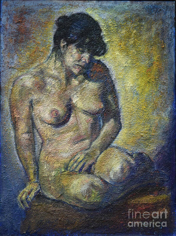 Naked Art Print featuring the painting Sad - Nude Woman by Raija Merila