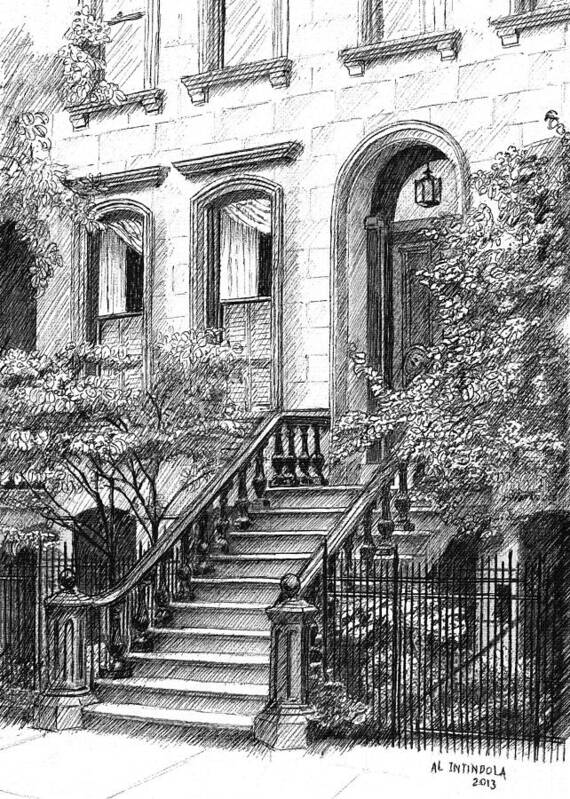 Brownstone Art Print featuring the drawing NYC Brownstone by Al Intindola