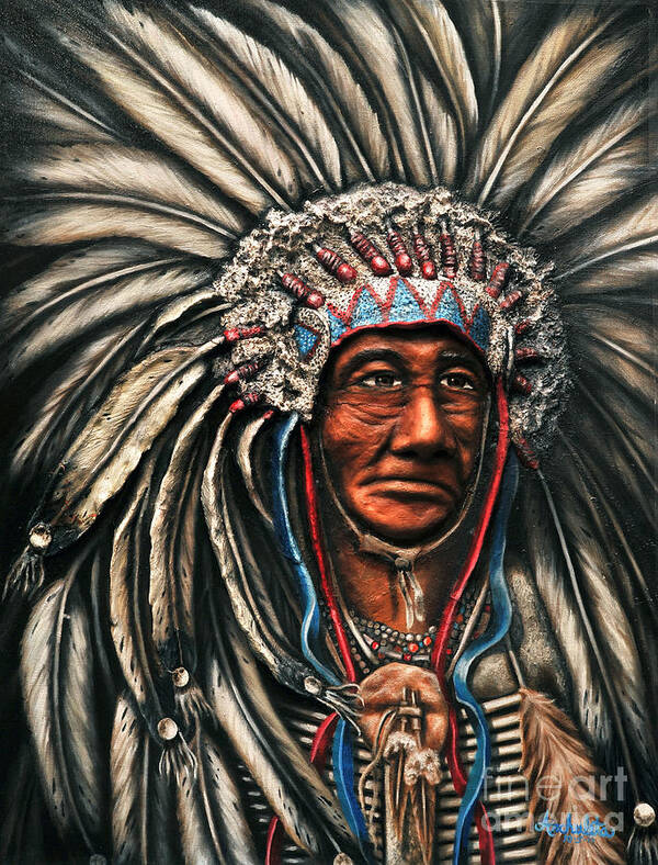 American Indian Chief Art Print featuring the painting Cacique by Ruben Archuleta - Art Gallery