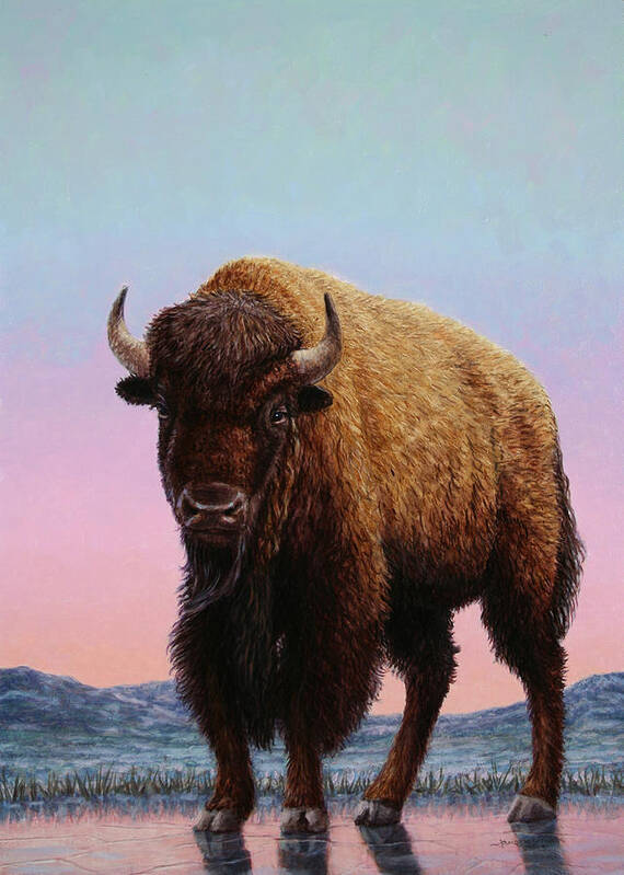 Buffalo Art Print featuring the painting On Thin Ice by James W Johnson
