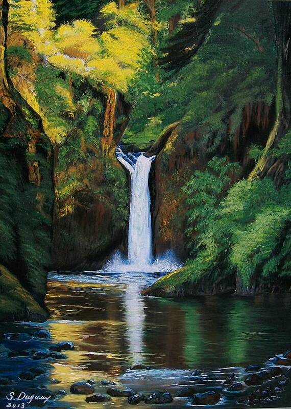 Waterfalls Art Print featuring the painting Oregon's Punchbowl Waterfalls by Sharon Duguay
