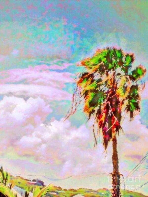 Sharkcrossing Art Print featuring the digital art V Palm Tree Against Pastel Sky - Vertical by Lyn Voytershark