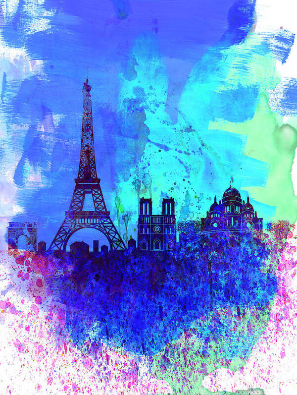 Paris Art Print featuring the painting Paris Watercolor Skyline by Naxart Studio