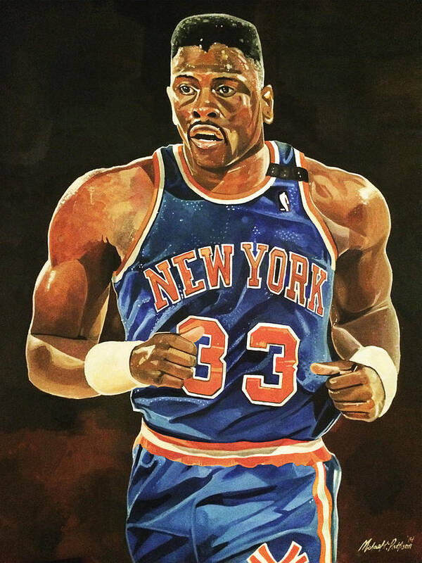 Patrick Ewing Art Print featuring the painting Patrick Ewing New York Knicks by Michael Pattison