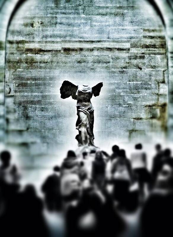 Winged Victory Art Print featuring the photograph Pause - The Winged Victory in Louvre Paris by Marianna Mills