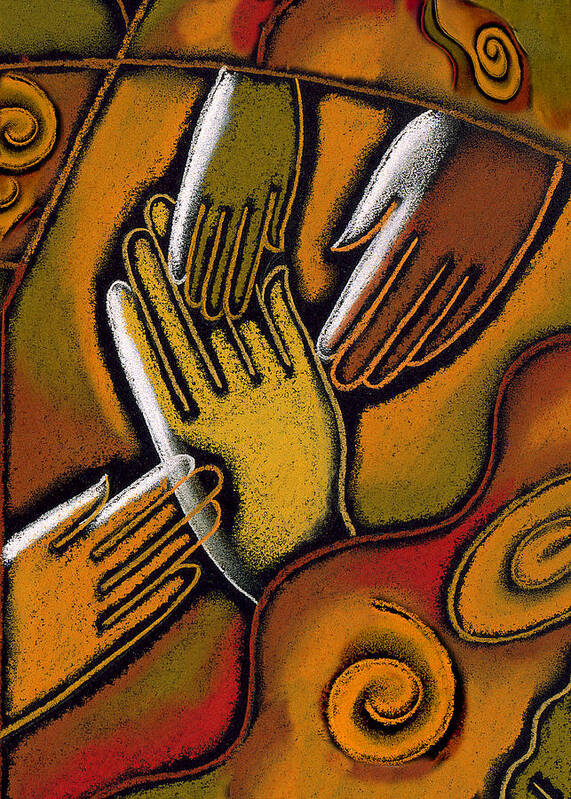 African Ethnicity Asian Ethnicity Caucasian Color Image Community Concept Diversity Four People Friend Hand Harmony Hope Identity Illustration Illustration And Painting Individuality Latin American And Hispanic Ethnicity Multi-ethnic Group Peace People Together Tranquil Scene Vertical Watercolor World Peace African American Anticipation Asian Calm Close-up Color Colour Drawing Four Friendship Hispanic Jointly Painting Person Personality Rapport Tranquility Variety Western European Art Painting Art Print featuring the painting Peace by Leon Zernitsky