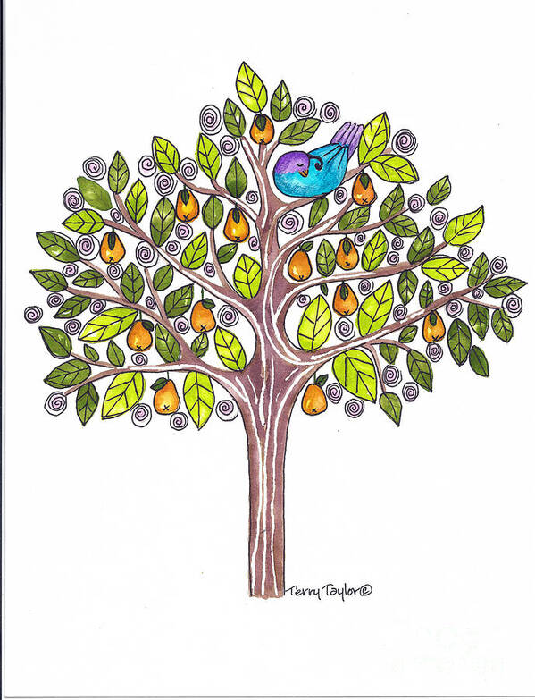 Christmas Art Print featuring the painting Pear Tree by Terry Taylor