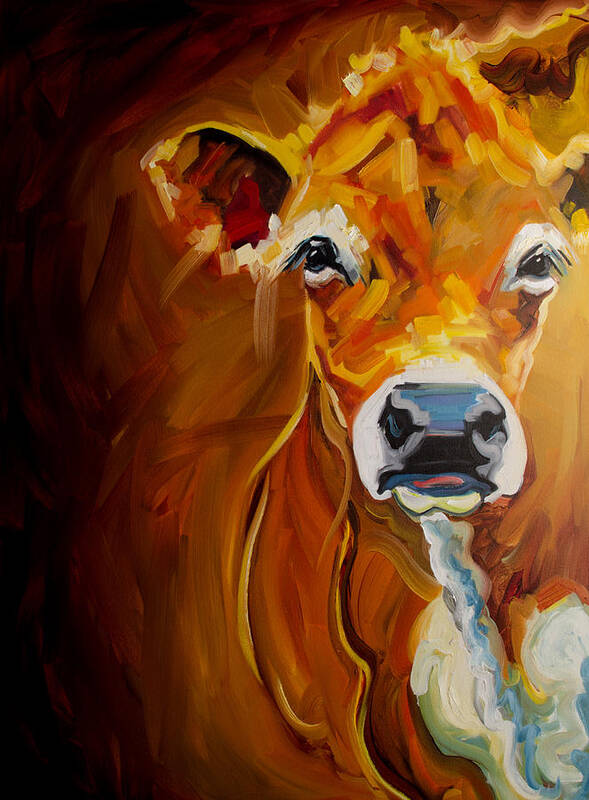 Cow Art By Diane Whitehead Art Print featuring the painting Peek Cow by Diane Whitehead