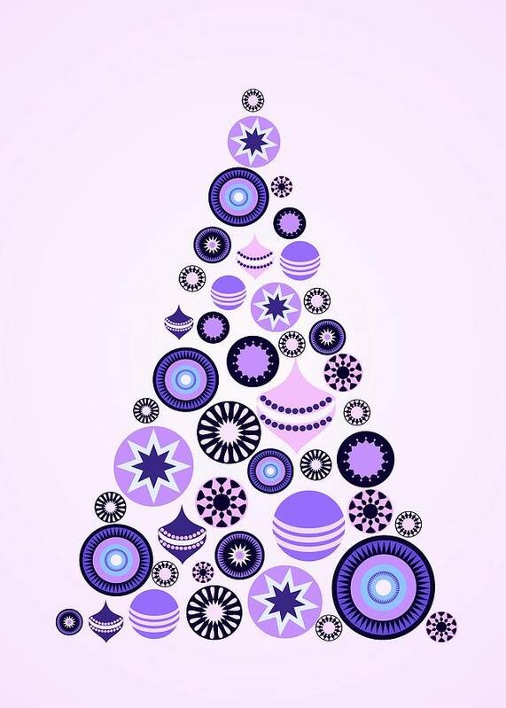 Interior Art Print featuring the digital art Pine Tree Ornaments - Purple by Anastasiya Malakhova