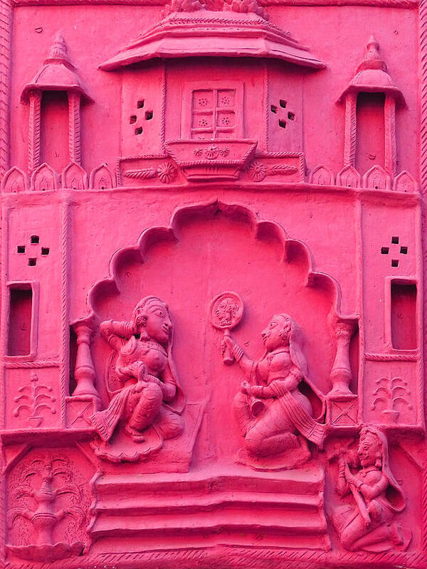 Pink Art Print featuring the photograph Pink Fresco Palace Queen Maids 4 Udaipur Rajasthan India by Sue Jacobi