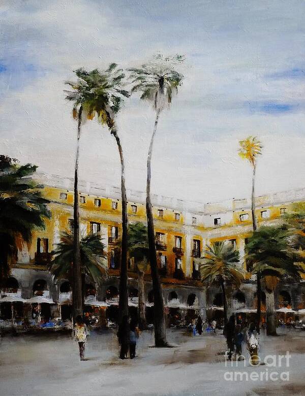 Oil Painting Art Print featuring the painting Placa Reial Barcelona by Karina Plachetka