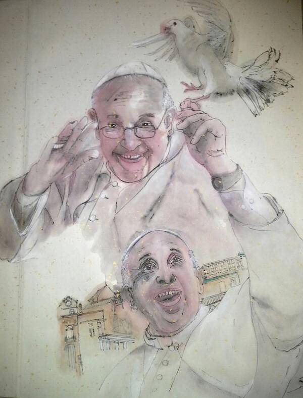 Religion. Catholicism. Pope Francis. Famous Leaders. Art Print featuring the painting Pope Francis album by Debbi Saccomanno Chan