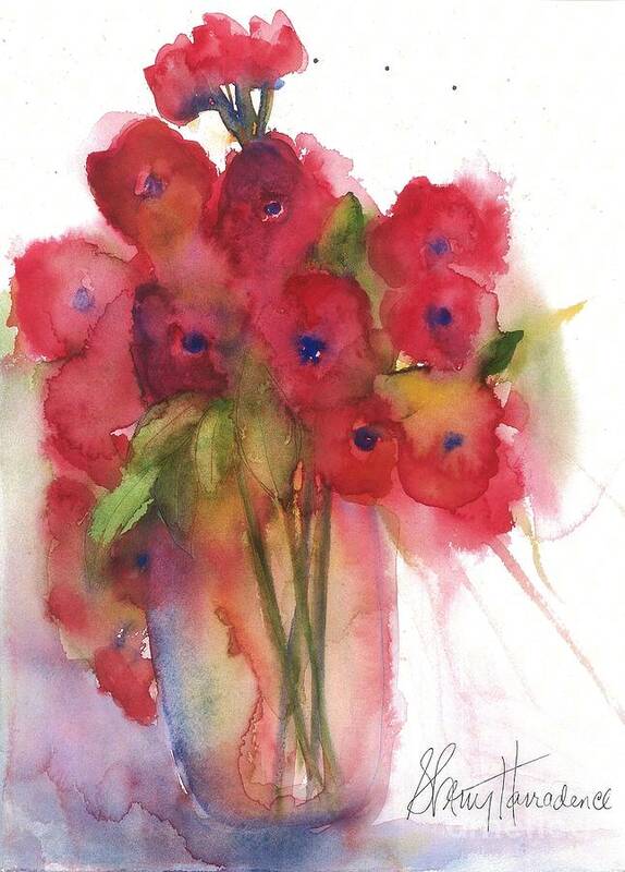 Red Poppies Art Print featuring the painting Poppies by Sherry Harradence