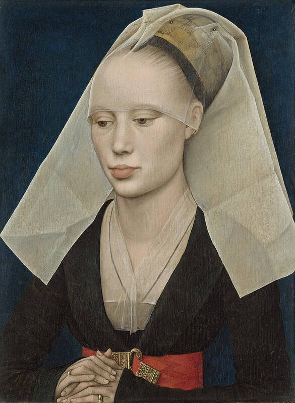 Female; Veil; Headdress; Northern; Renaissance; Half; Length Art Print featuring the painting Portrait of a Lady by Rogier van der Weyden