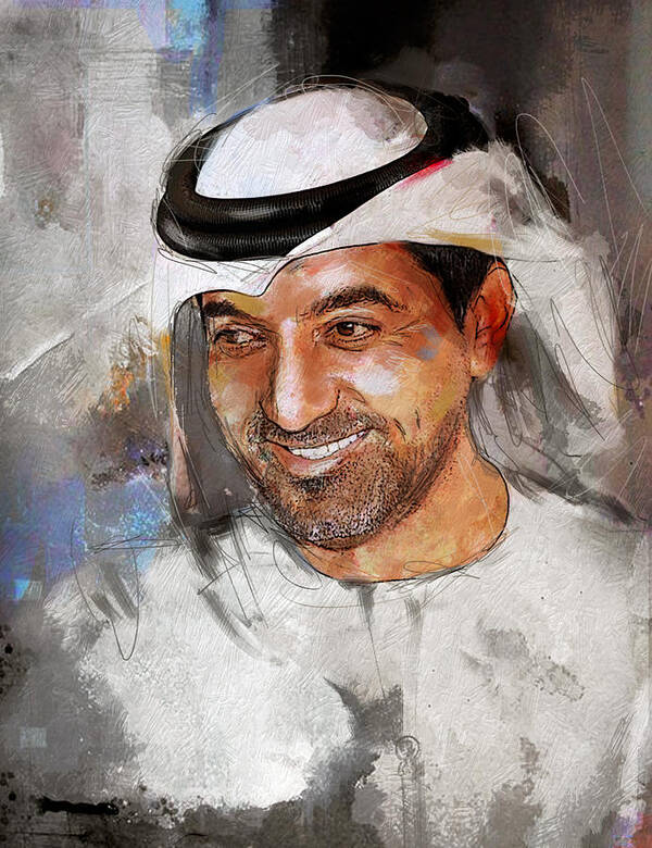 Sheikh Ahmed Bin Saeed Al Maktoum Art Print featuring the painting Portrait of Sheikh Ahmed bin Saeed al Maktoum 2 by Maryam Mughal
