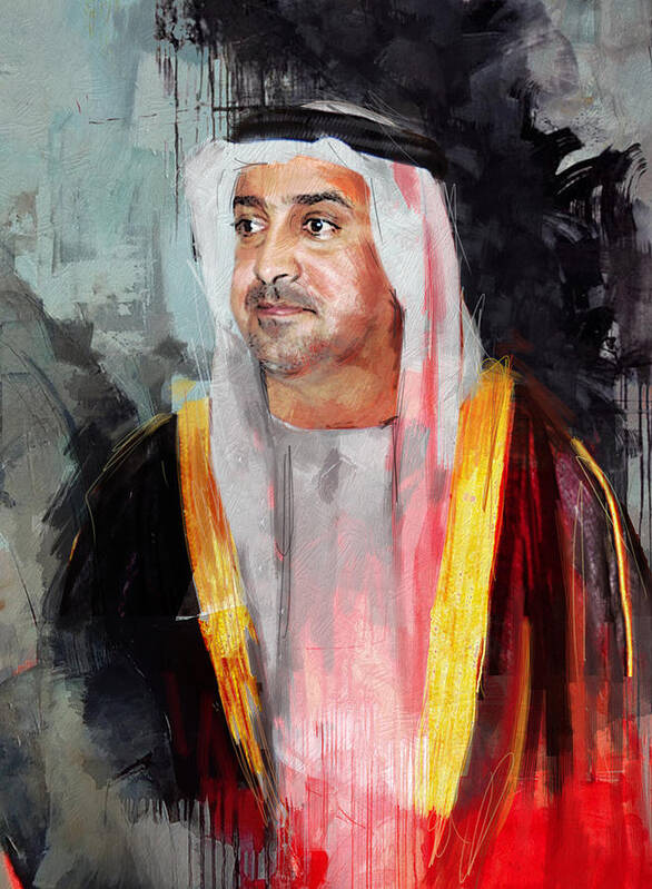Sultan Bin Khalifa Al Nahyan Art Print featuring the painting Portrait of Sultan bin Khalifa al Nahyan by Maryam Mughal