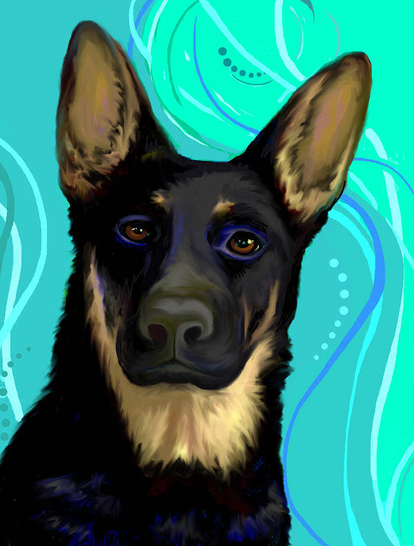 German Shepherd Art Print featuring the digital art Portrait of a German Shepherd Dog by Karon Melillo DeVega