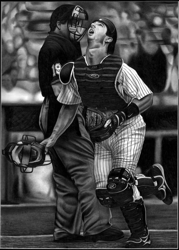 New York Yankees Art Print featuring the drawing Posada by Jerry Winick