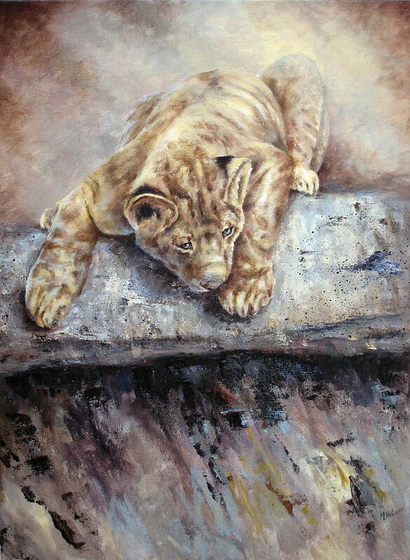 Lion Cub Art Print featuring the painting Pounce by Mary McCullah