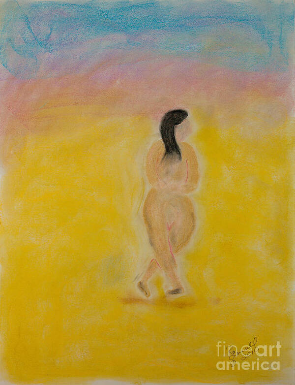 Primitive Art Print featuring the pastel Primitive Woman Walking by Robyn Louisell