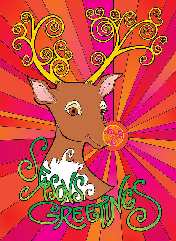 Christmas Art Print featuring the digital art Psychedelic Rudolph by Steven Stines