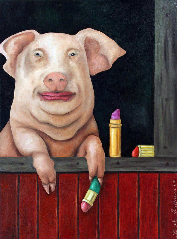 Lipstick Art Print featuring the painting Putting Lipstick On A Pig by Leah Saulnier The Painting Maniac