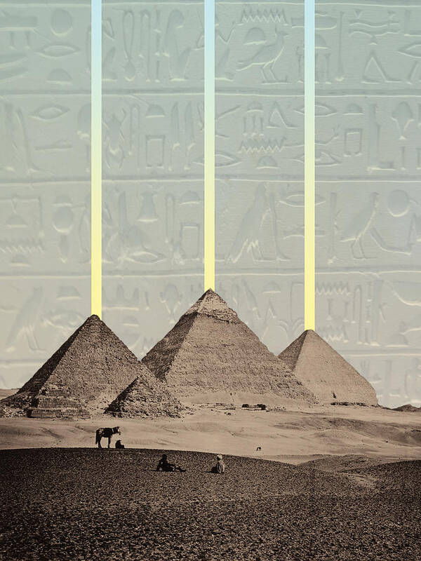 Pyramids Art Print featuring the digital art Pyramids Hieroglyphs Spotlights by  