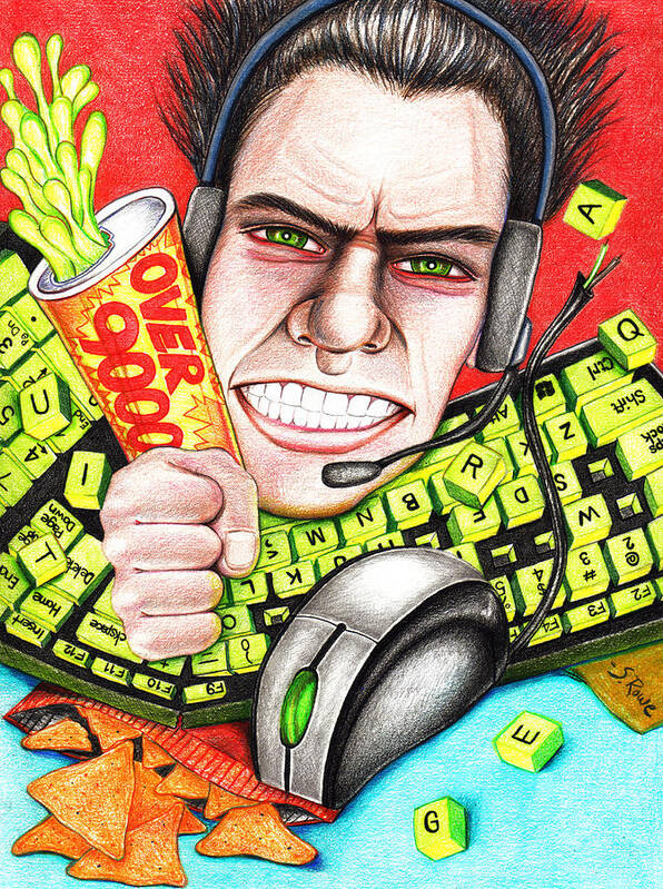 Gamer Art Print featuring the drawing Rage Quit by Shawna Rowe