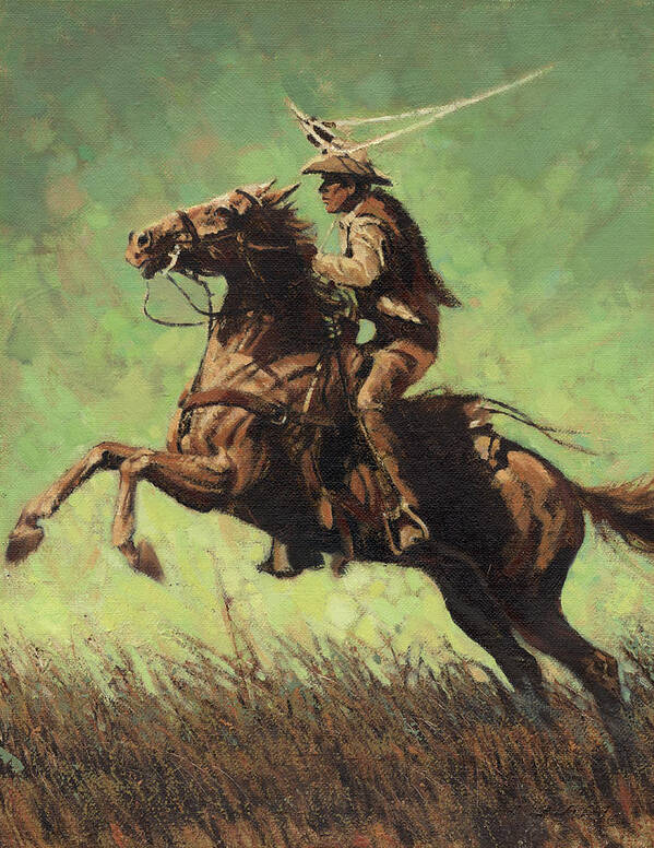 Cowboy Art Print featuring the painting Roping Raring Horse by Don Langeneckert