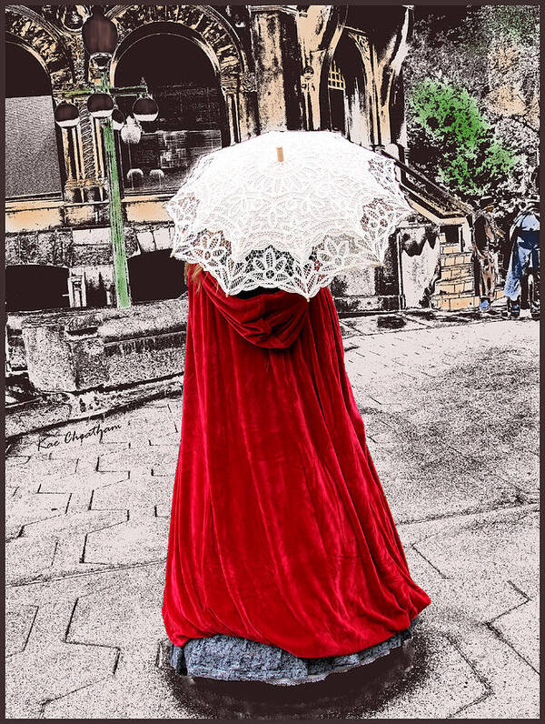 Red Cape Art Print featuring the digital art Red and White Walking by Kae Cheatham