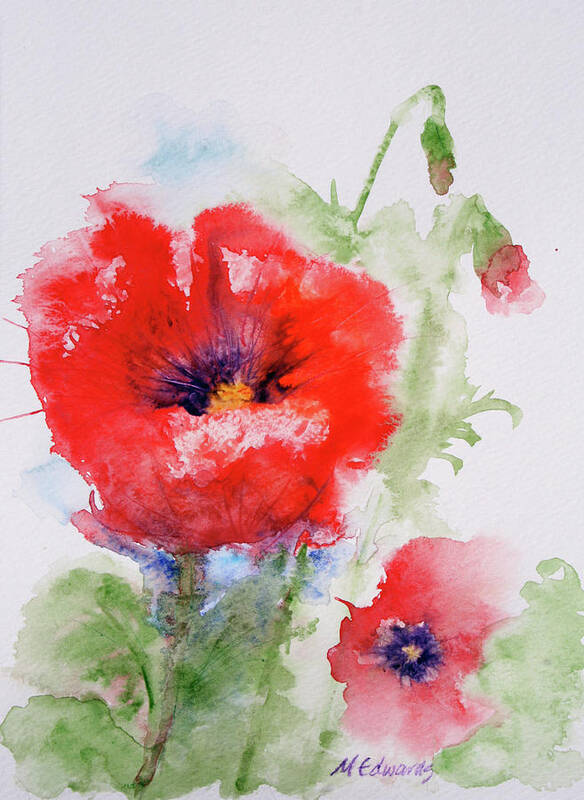 Red Art Print featuring the painting Red Anemones by Marna Edwards Flavell