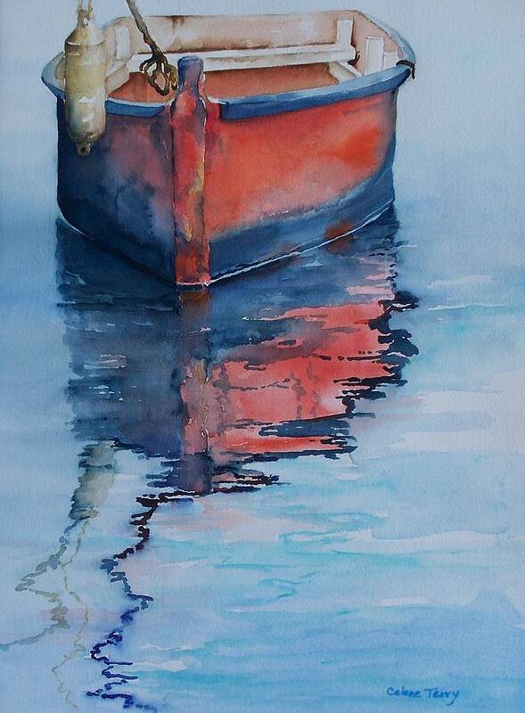 Seascape Art Print featuring the painting Red Dinghy by Celene Terry