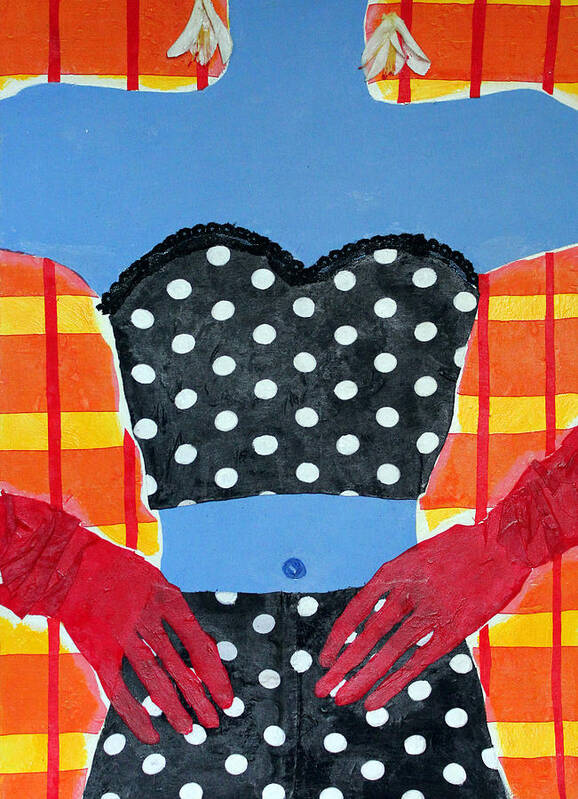 Mixed Media Acrylic Collage Art Print featuring the mixed media Red Gloves by Diane Fine