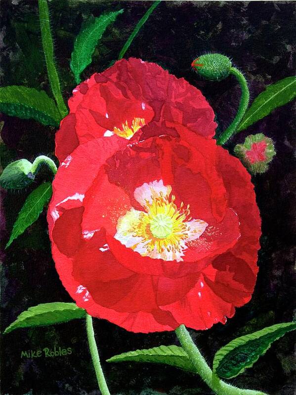 Flower Art Print featuring the painting Red Poppies by Mike Robles