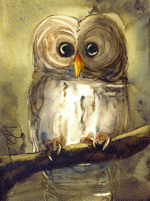 Owl Art Print featuring the painting Redbird Cottage Owl by Dawn Derman