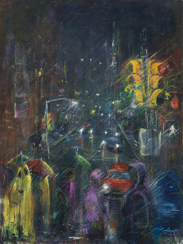 City Art Print featuring the painting Reflections of a Rainy Night by Leela Payne