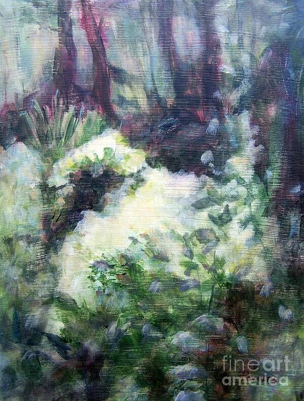 Landscape Of A Woodland Glade Art Print featuring the painting Refuge by Mary Lynne Powers