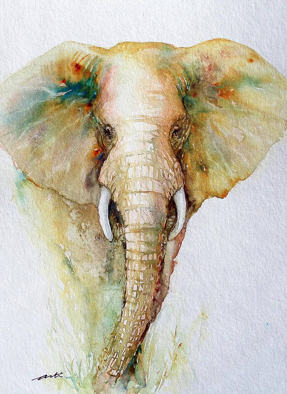Watercolor Art Print featuring the painting Regal Gold Elephant by Arti Chauhan