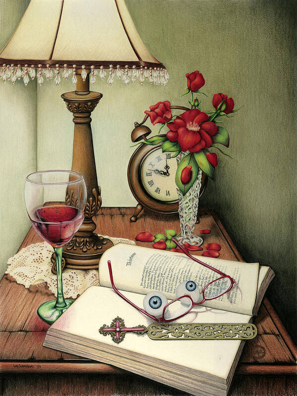 Nightstand Art Print featuring the painting Resting My Eyes by Lori Sutherland