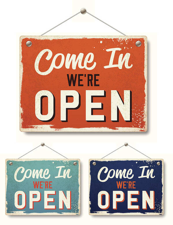 Information Medium Art Print featuring the drawing Retro Open Business Signs by Filo