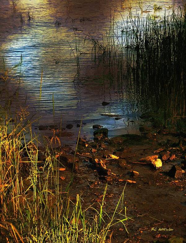 Landscape Art Print featuring the painting River Runes by RC DeWinter