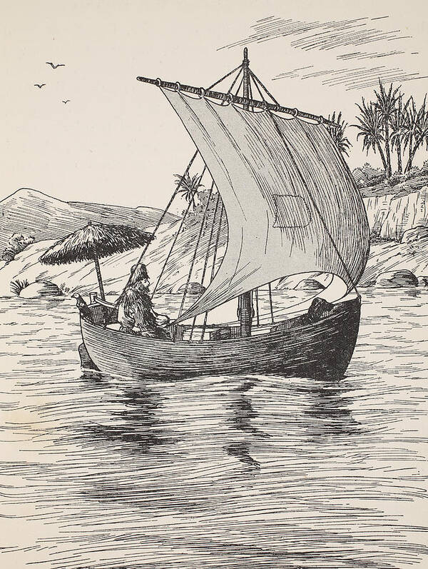 Robinson Crusoe Art Print featuring the drawing Robinson Crusoe on his boat by English School